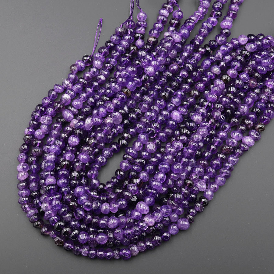Natural Purple Amethyst Beads Center Drilled Freeform Pebble Thick Nugget 15.5" Strand