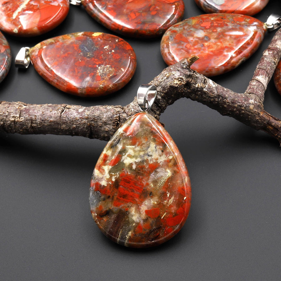 Natural Red Brecciated Jasper Pendant Aka River River Jasper Gemstone Teardrop A1
