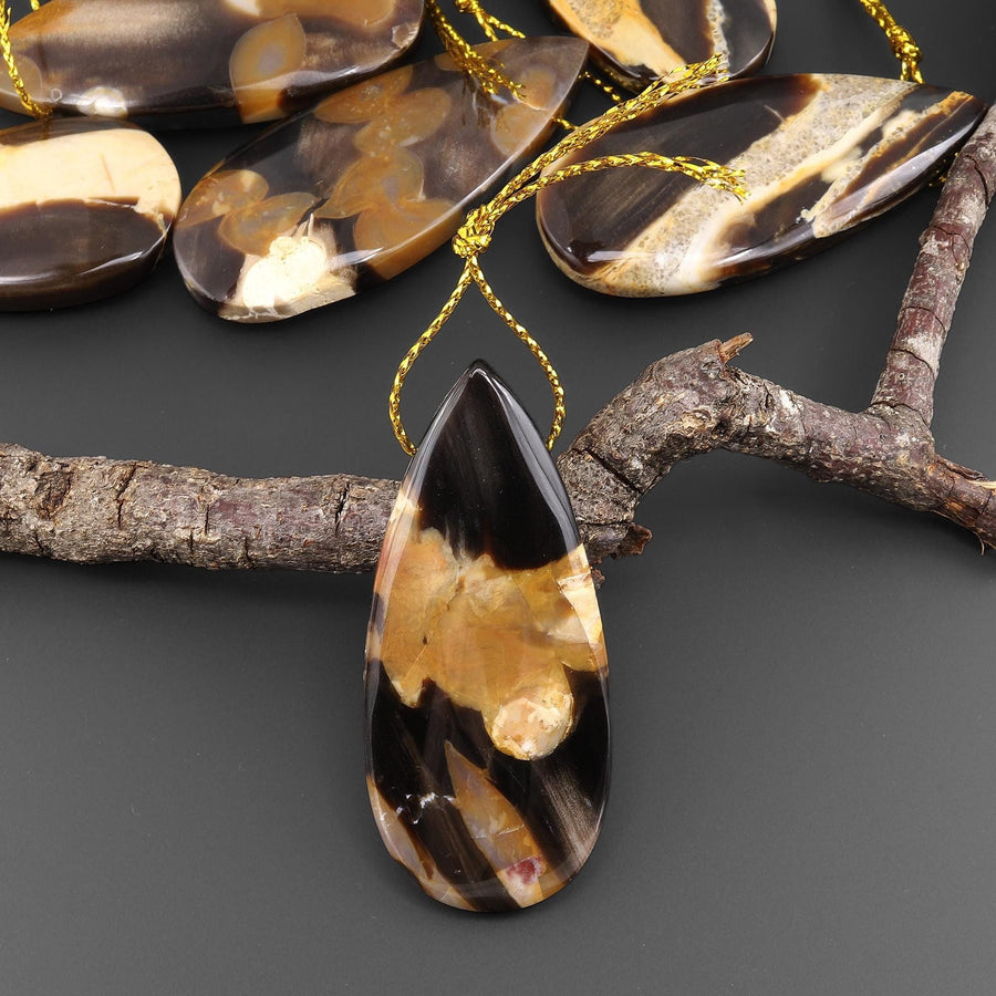 Rare Natural Australian Peanut Wood Top Side Drilled Long Teardrop Pendant A2