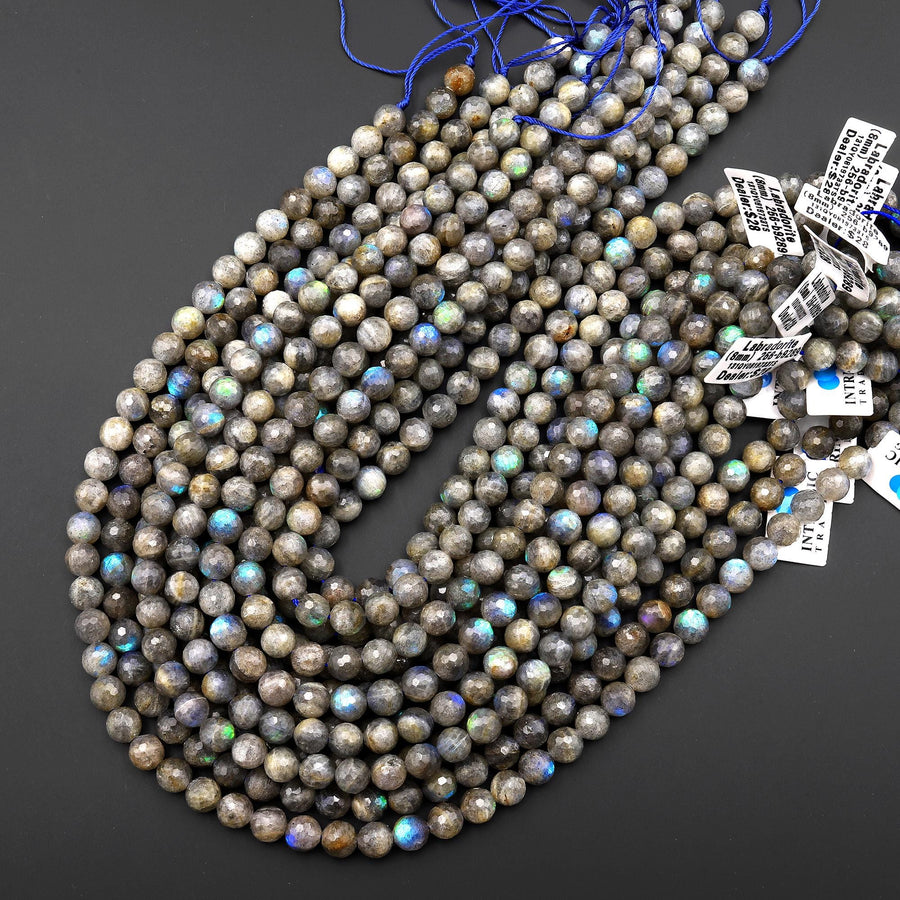 Faceted Natural Labradorite 8mm Round Beads 15.5" Strand
