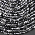 Natural Black Tourmaline Rutilated Rutile Quartz 4mm Faceted Cube Beads Gemstone 15.5" Strand