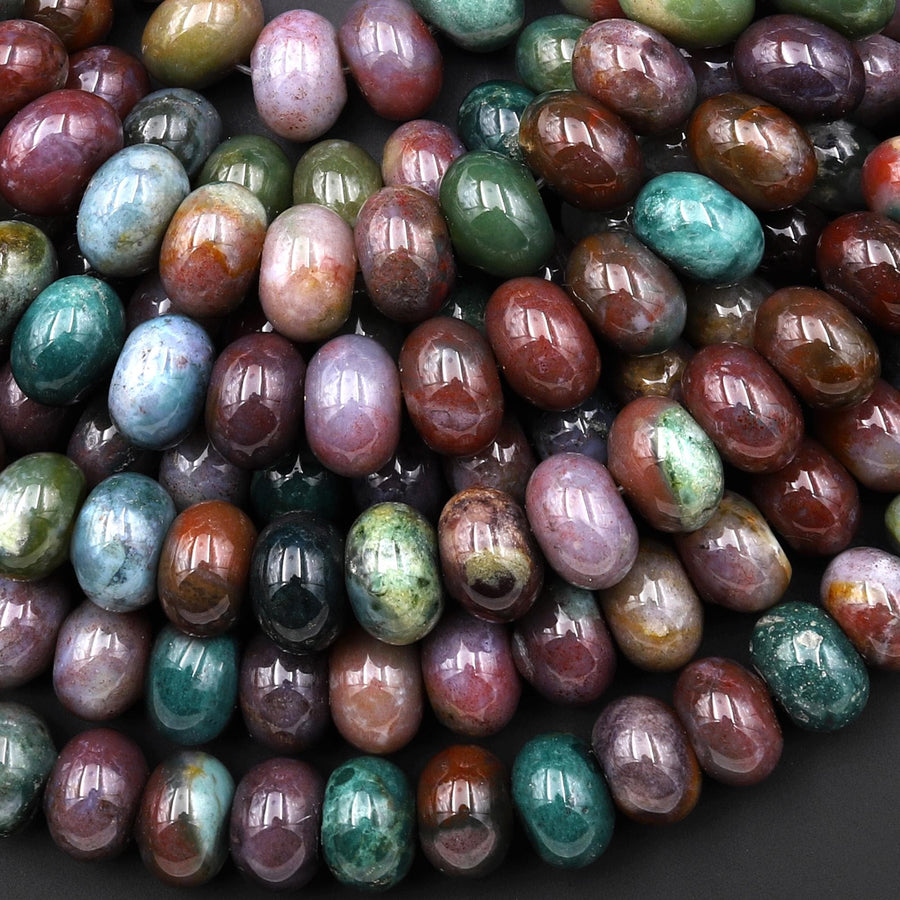 Natural Indian Agate 10mm Smooth Rondelle Beads Aka Fancy Jasper 15.5" Strand