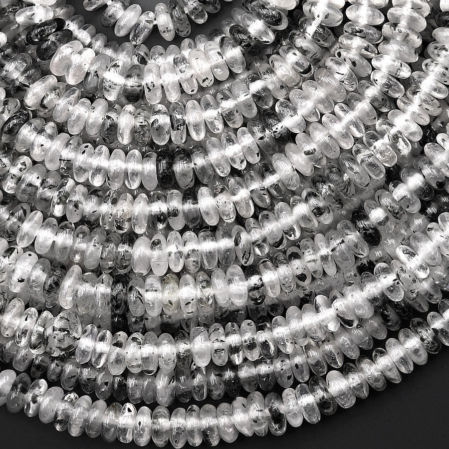 Rare Natural Black Hematite Phantom Quartz 6mm Smooth Rondelle Beads Black Quartz Crystal Powerful Energy Stone 15.5" Strand