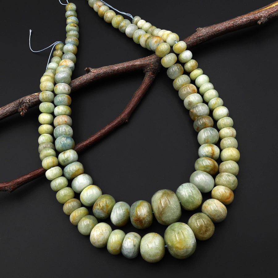 Large Graduated Natural Yellow Aquamarine Heliodor Thick Rondelle Beads Ready for Statement Necklace 18" Strand