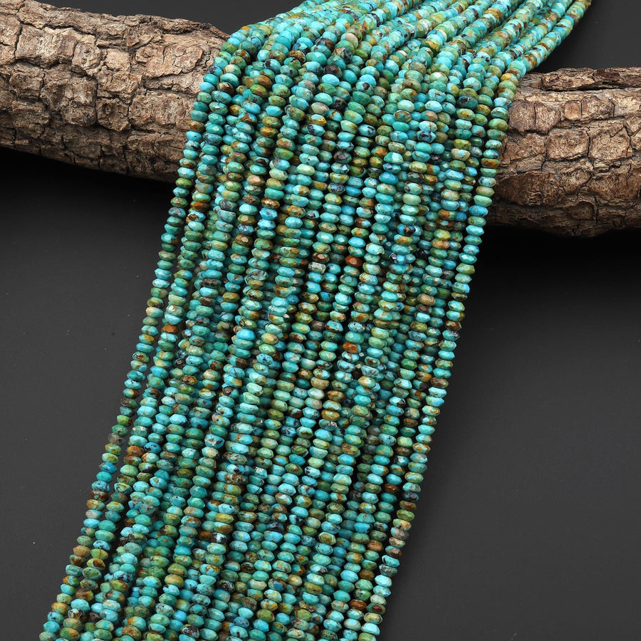 Genuine Natural Blue Green Golden Brown Turquoise Faceted 4mm Thin Rondelle Saucer Beads Gemstone 15.5" Strand