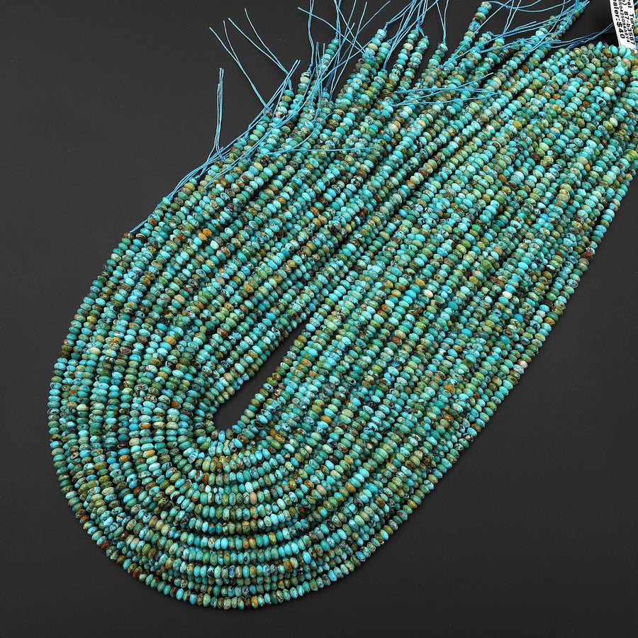 Genuine Natural Blue Green Golden Brown Turquoise Faceted 4mm Thin Rondelle Saucer Beads Gemstone 15.5" Strand
