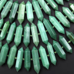 Natural Green Aventurine Beads Double Terminated Points Center Drilled Thin Long Healing Natural Crystal 15.5" Strand