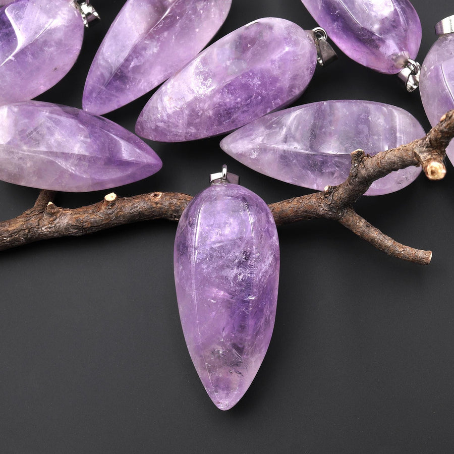 Natural Violet Purple Amethyst Pendant Teardrop Translucent Crystal Pendulum A3