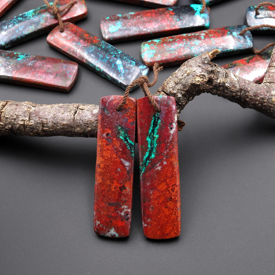 Natural Sonora Sunrise Red Cuprite Rectangle Earring Pair Drilled Matched Gemstone Beads A88