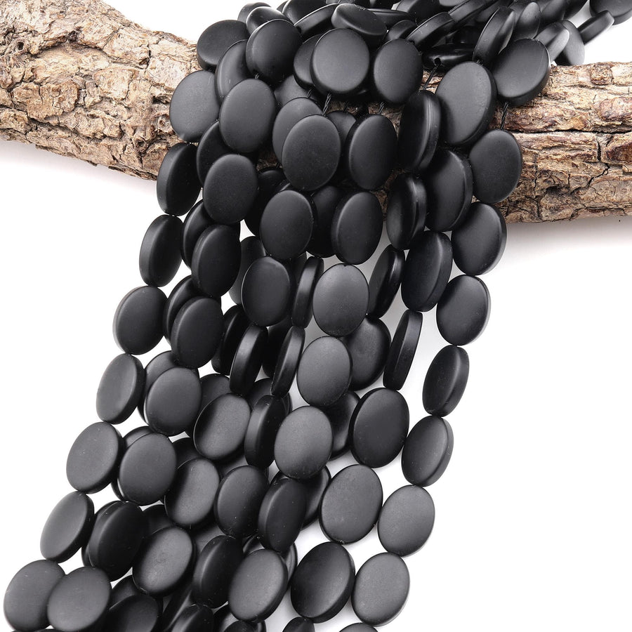 AAA Matte Natural Black Onyx Beads 12x16mm Oval Quality Natural Black Gemstone 15.5" Strand