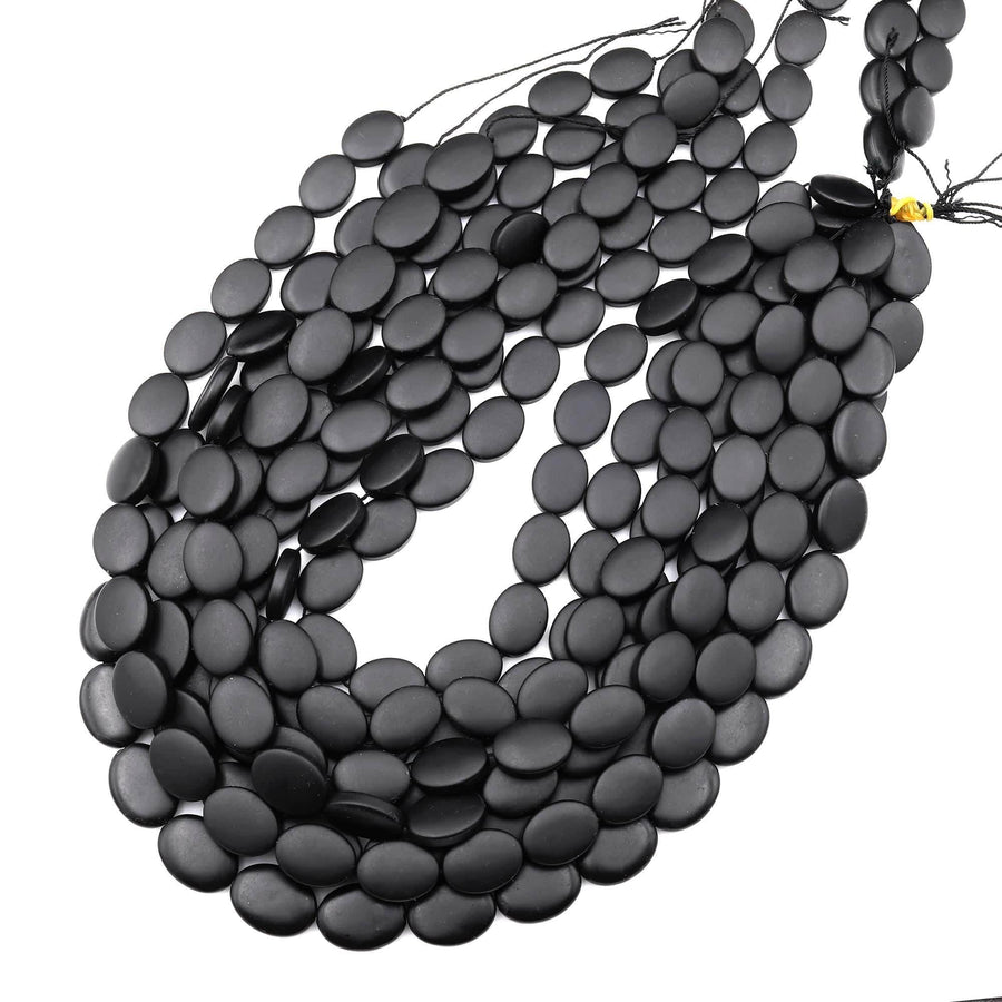 AAA Matte Natural Black Onyx Beads 12x16mm Oval Quality Natural Black Gemstone 15.5" Strand