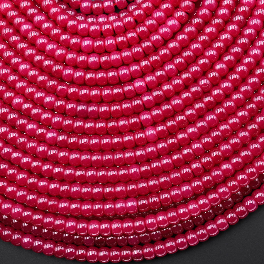 Lab-grown Red Ruby Smooth 4mm Rondelle Gemstone Beads 15.5" Strand