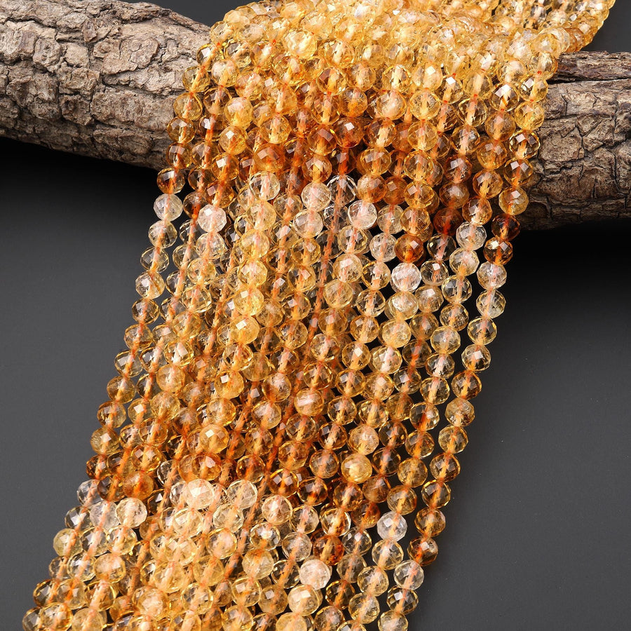 AAA Natural Citrine Faceted 6mm Round Beads Ombre Gemstone 15.5" Strand