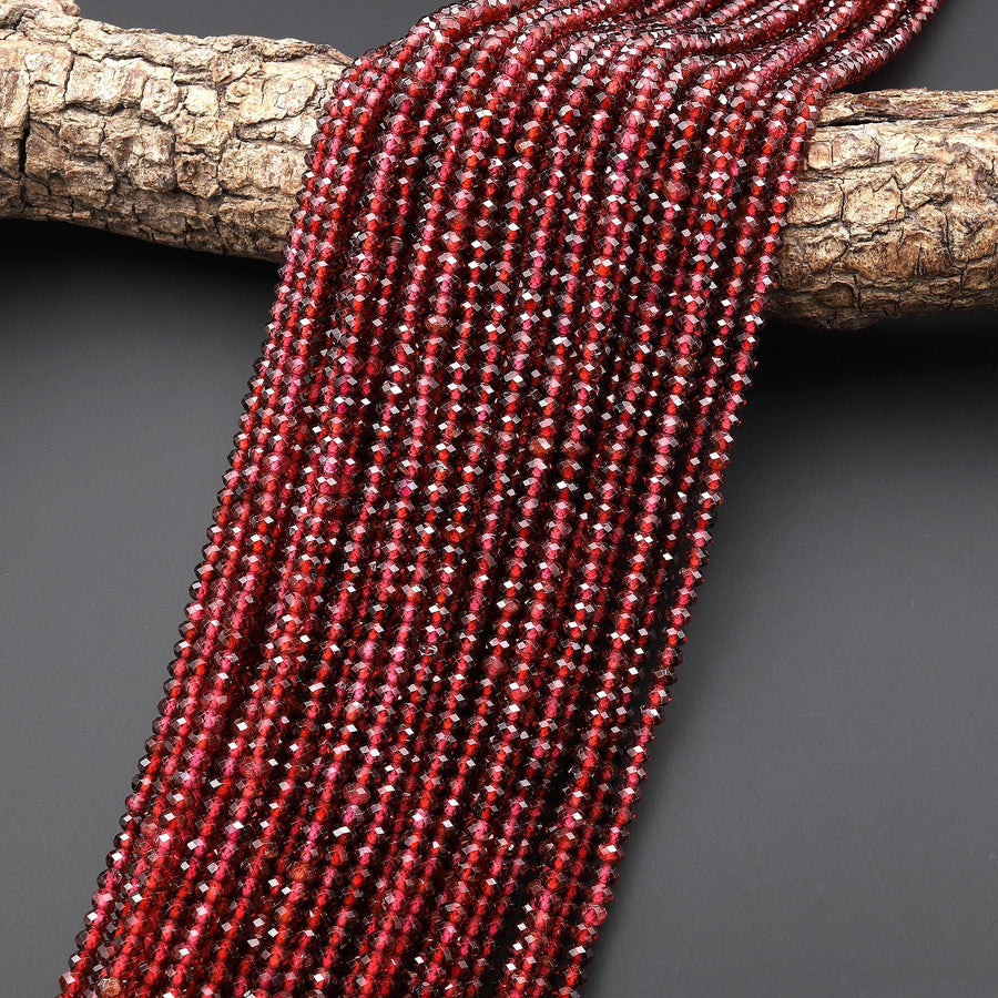 AAA Natural Red Garnet Faceted 4mm Rondelle Beads Translucent Gemstone 15.5" Strand