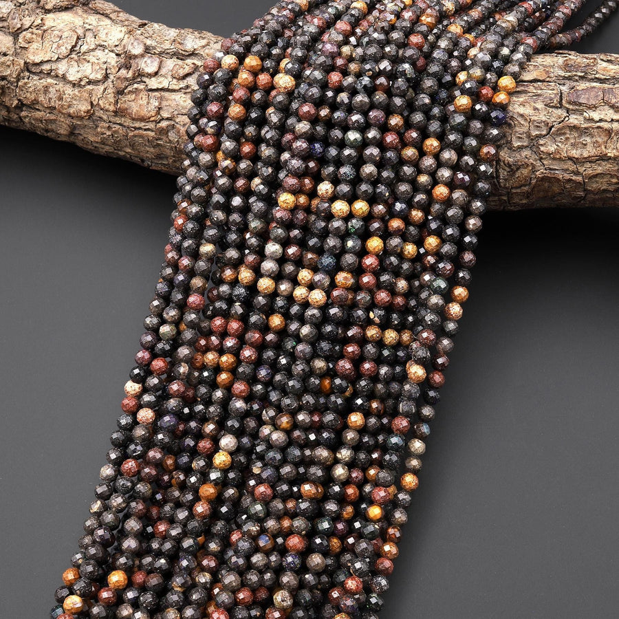 AAA Faceted Natural Australian Reddish Brown Black Opal 4mm Round Beads 15.5" Strand