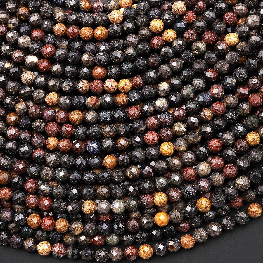 AAA Faceted Natural Australian Reddish Brown Black Opal 4mm Round Beads 15.5" Strand