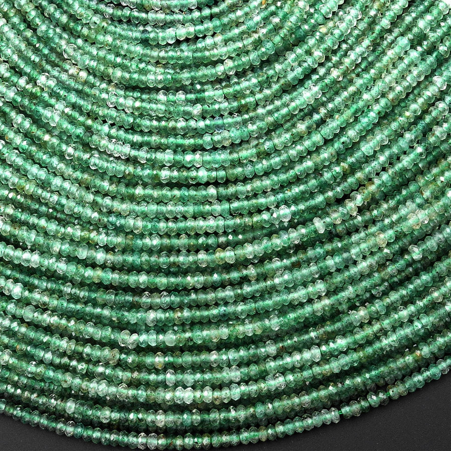 Rare AAA Tiny Small Faceted African Green Chalcedony 2mm Rondelle Beads Gemstone 15.5" Strand