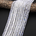 AAA Natural Rainbow Moonstone 4mm Round Beads Blue Flashes 15.5" Strand