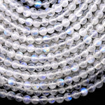 AAA Natural Rainbow Moonstone 4mm Round Beads Blue Flashes 15.5" Strand