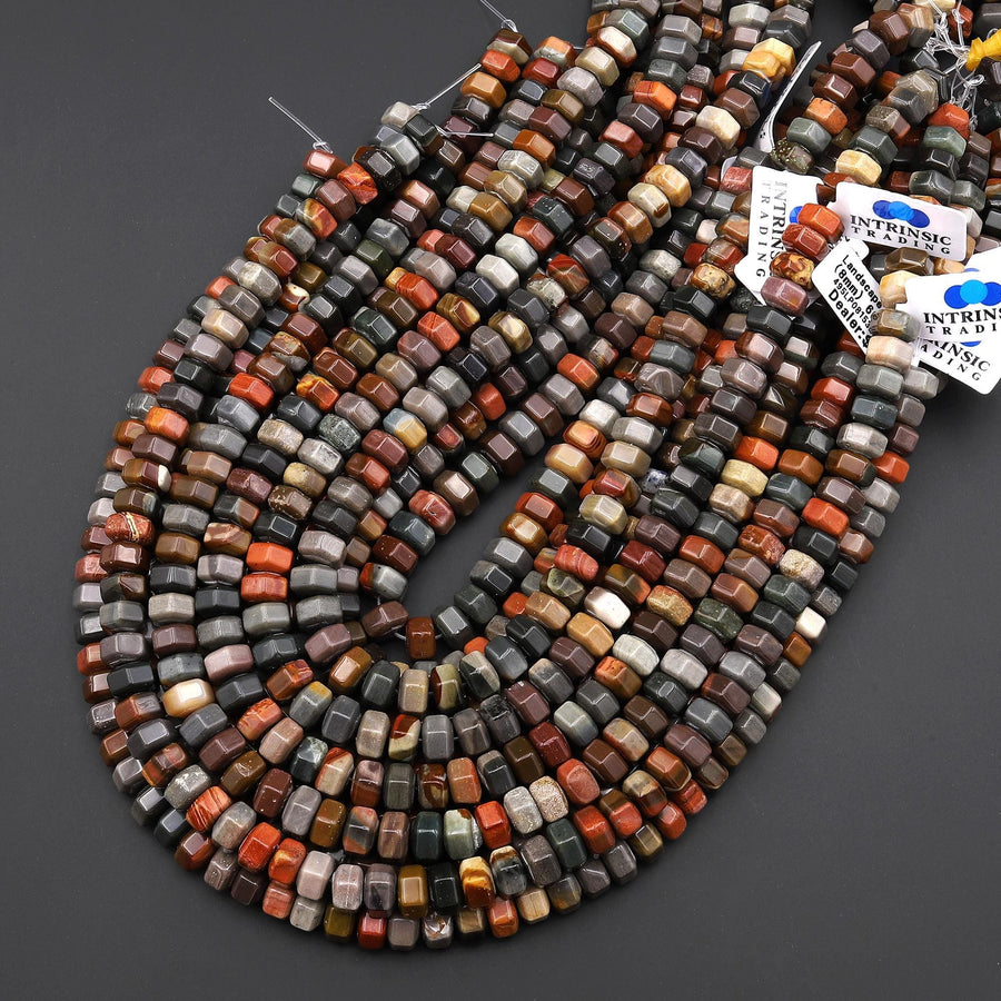 Natural Landscape Ocean Jasper 8mm Hexagon Wheel Rondelle Beads 15.5" Strand