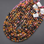Translucent Natural Blue Green Pink Yellow Cognac Tourmaline Freeform Thin Rondelle Beads Gemstone 15.5" Strand