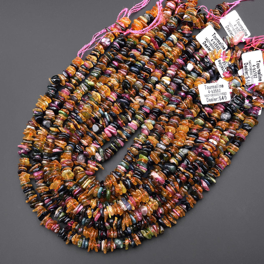 Translucent Natural Blue Green Pink Yellow Cognac Tourmaline Freeform Thin Rondelle Beads Gemstone 15.5" Strand