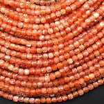 AAA Natural Sunstone Faceted 4mm Cube Gemstone Beads 15.5" Strand