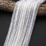 AAA Natural Blue Rainbow Moonstone 4mm Faceted Thin Rondelle Beads Blue Flashes 15.5" Strand