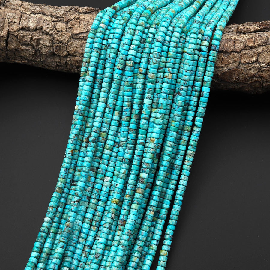 AAA Genuine Natural Blue Turquoise 4mm Smooth Heishi Rondelle Beads 15.5" Strand
