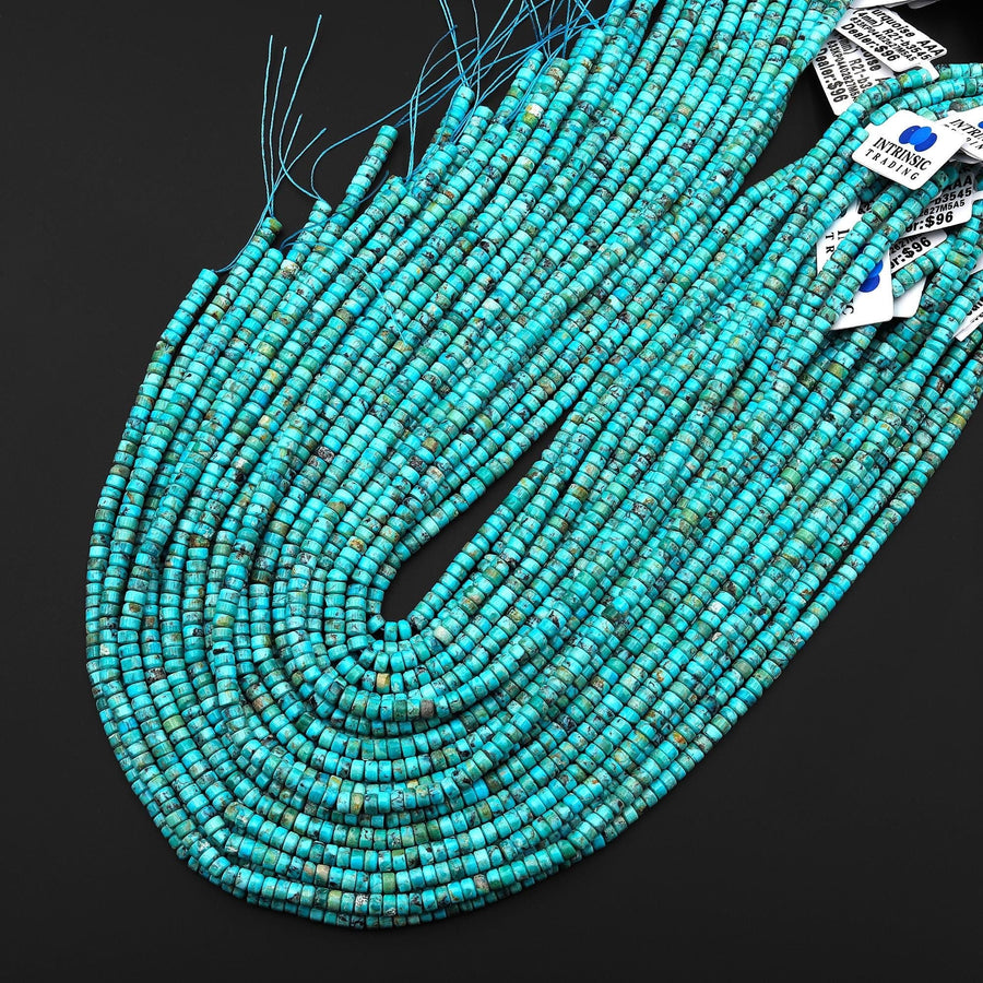 AAA Genuine Natural Blue Turquoise 4mm Smooth Heishi Rondelle Beads 15.5" Strand