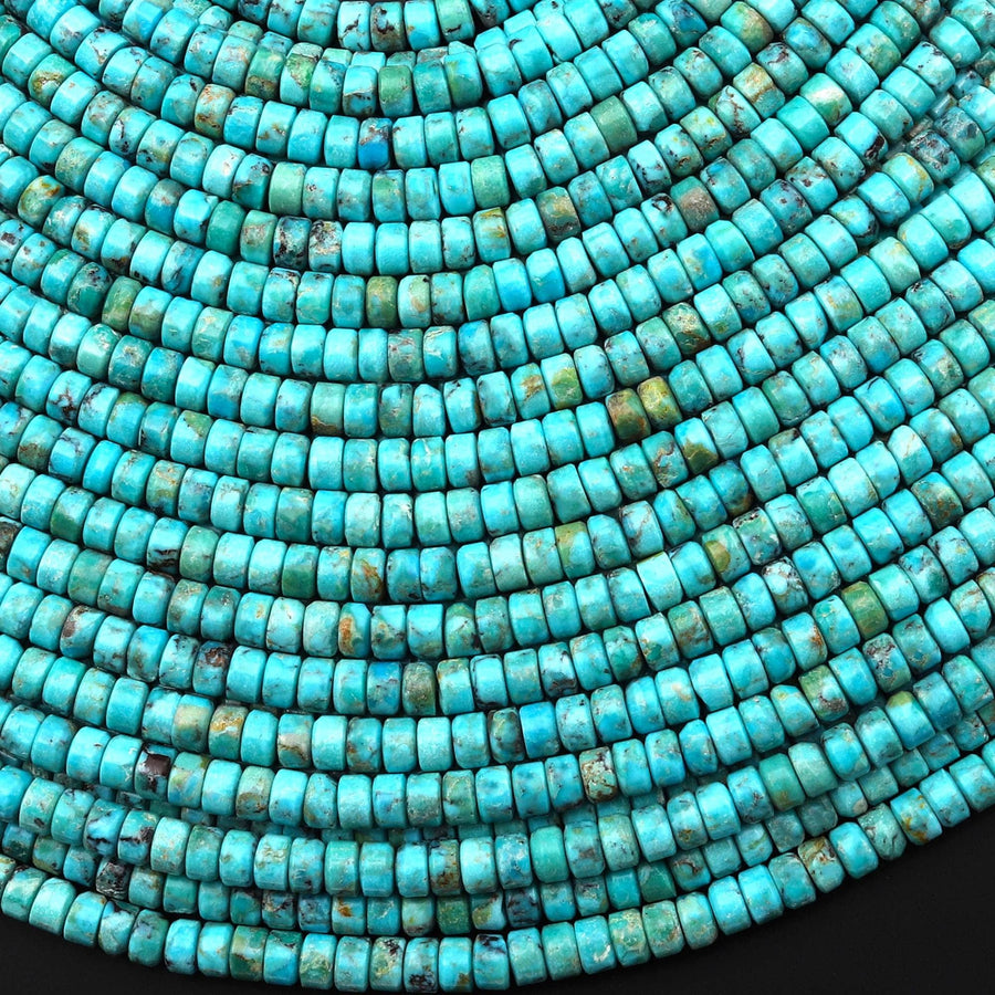 AAA Genuine Natural Blue Turquoise 4mm Smooth Heishi Rondelle Beads 15.5" Strand