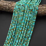 AAA Genuine Natural Blue Green Golden Brown Turquoise 4mm Smooth Heishi Rondelle Beads 15.5" Strand