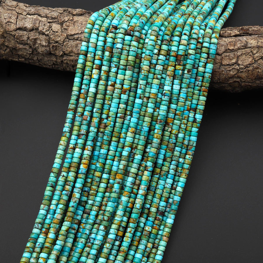 AAA Genuine Natural Blue Green Golden Brown Turquoise 4mm Smooth Heishi Rondelle Beads 15.5" Strand