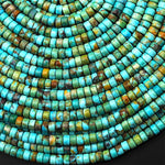 AAA Genuine Natural Blue Green Golden Brown Turquoise 4mm Smooth Heishi Rondelle Beads 15.5" Strand