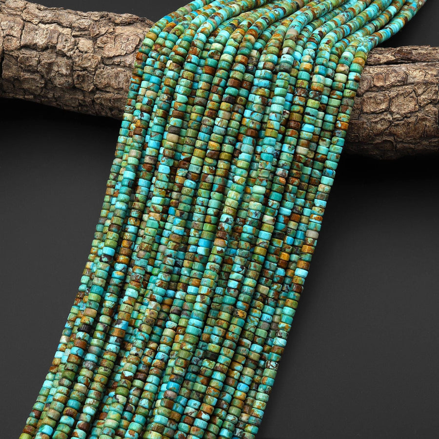 Genuine Natural Blue Green Golden Brown Turquoise 4mm Smooth Heishi Rondelle Beads 15.5" Strand
