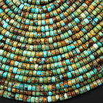 Real Natural Blue Green Golden Brown Turquoise 4mm Smooth Heishi Rondelle Beads Center Drilled 15.5" Strand