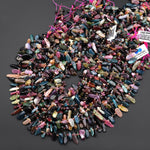 Natural Blue Pink Green Tourmaline Freeform Oval Petal Beads Top Side Drilled Gemstone 15.5" Strand