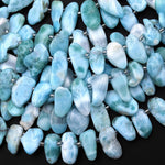 Genuine Natural Blue Larimar Freeform Oval Side Drilled Pebble Drop Beads Gemstone 15.5" Strand