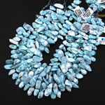 Genuine Natural Blue Larimar Freeform Oval Side Drilled Pebble Drop Beads Gemstone 15.5" Strand