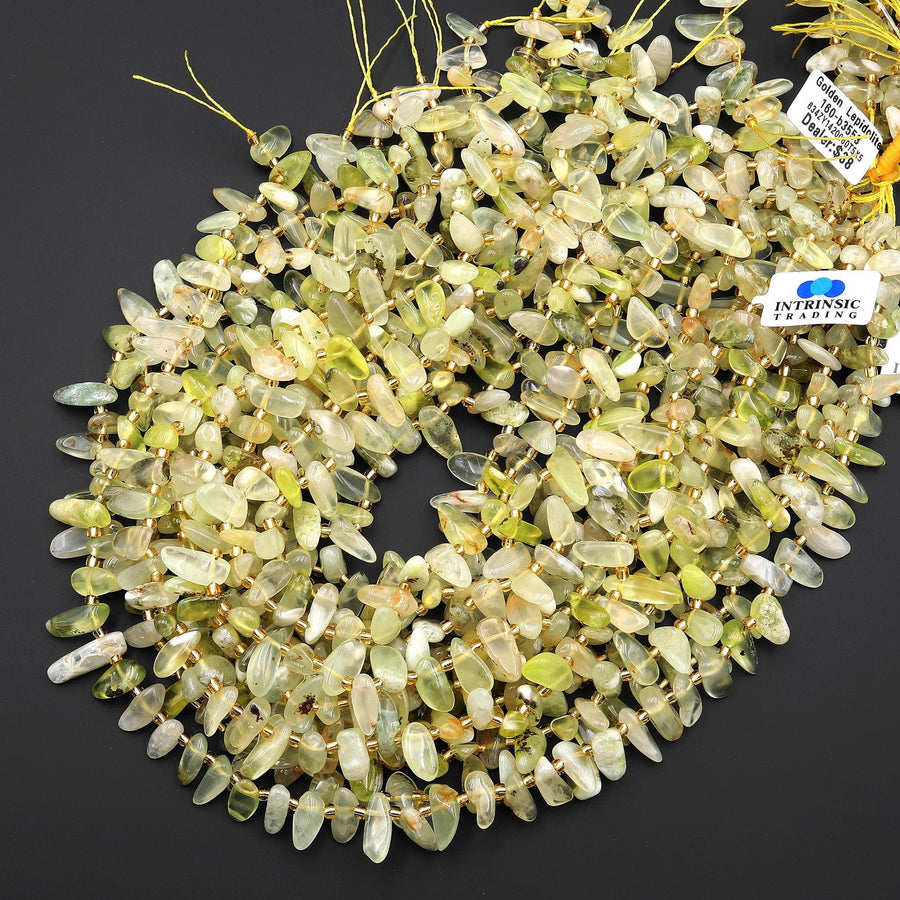 Genuine Natural Golden Lepidolite Freeform Oval Side Drilled Pebble Drop Beads Gemstone 15.5" Strand