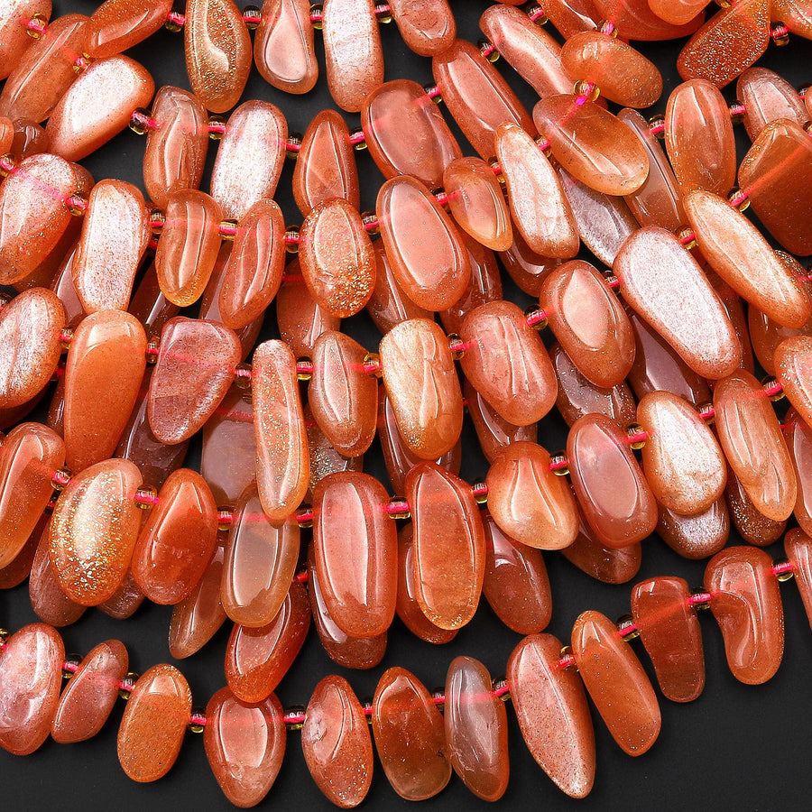 Natural Sunstone Freeform Oval Petal Beads Top Side Drilled Gemstone 15.5" Strand
