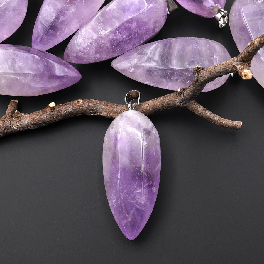 Natural Violet Purple Amethyst Pendant Teardrop Translucent Crystal Pendulum A4