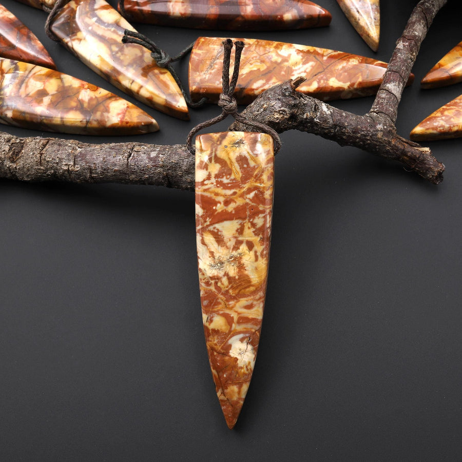 Natural Bird's Eye Rhyolite Pendants Long Dagger Triangle Focal Bead Earthy Red Brown Jasper From Mexico A2