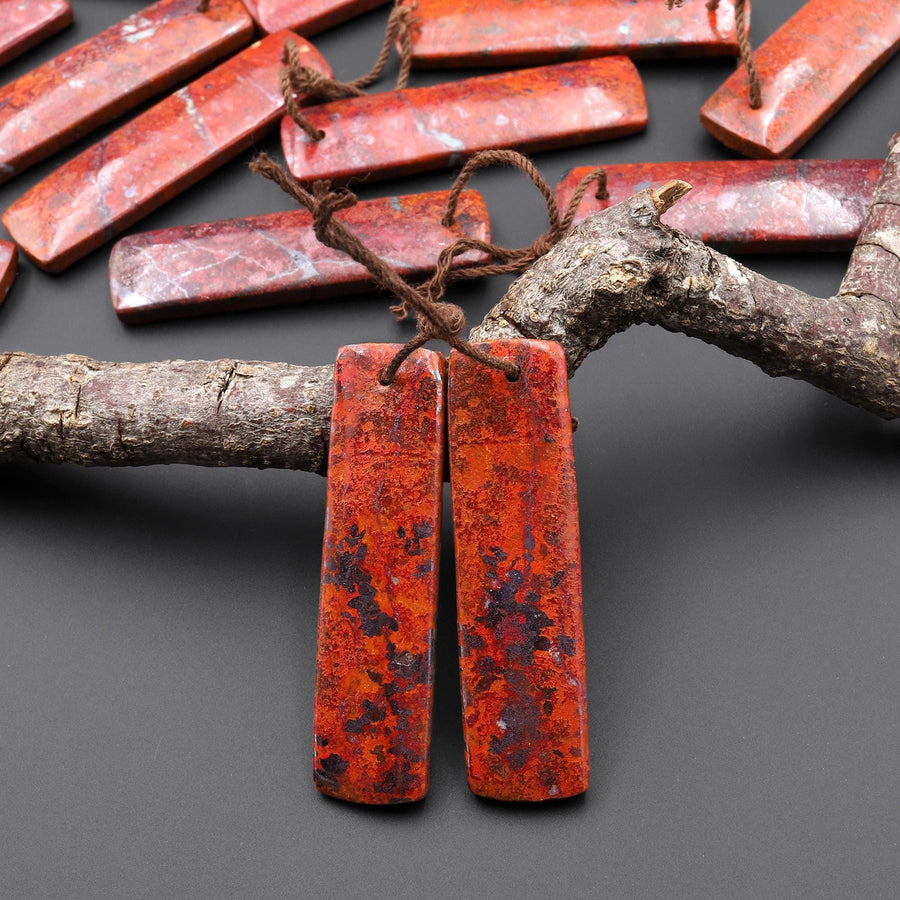 Rare Natural Sonora Sunrise Red Cuprite Rectangle Earring Pair Drilled Matched Gemstone Beads A9