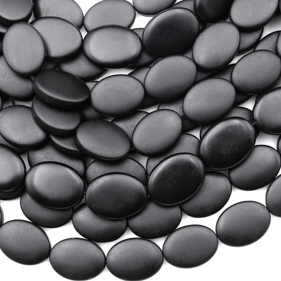 AAA Matte Natural Black Onyx Beads 12x16mm Oval Quality Natural Black Gemstone 15.5" Strand