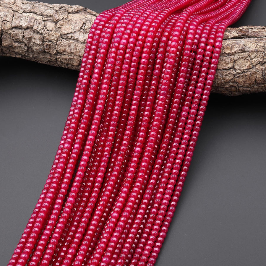 Lab-grown Red Ruby Smooth 4mm Rondelle Gemstone Beads 15.5" Strand