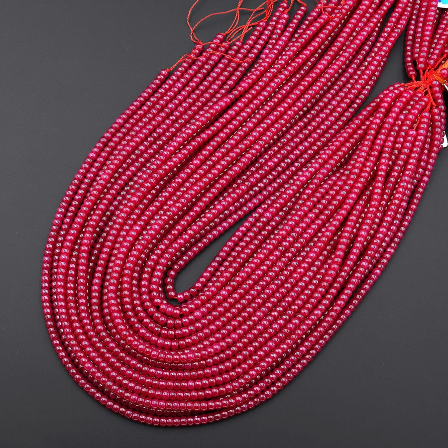 Lab-grown Red Ruby Smooth 4mm Rondelle Gemstone Beads 15.5" Strand