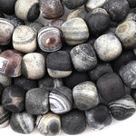 Large Hole Beads Natural Tibetan Fire Agate Beads 14mm Drum Wheel Aka Black Dragon Agate 8" Strand