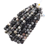 Large Hole Beads Natural Tibetan Fire Agate Beads 14mm Drum Wheel Aka Black Dragon Agate 8" Strand