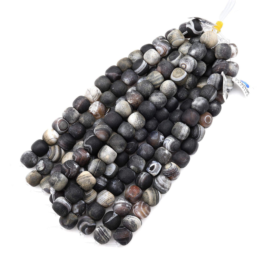 Large Hole Beads Natural Tibetan Fire Agate Beads 14mm Drum Wheel Aka Black Dragon Agate 8" Strand